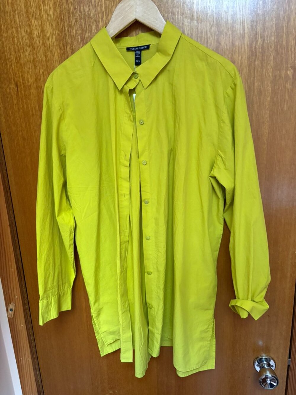 New Eileen Fisher Classic Collar L/S Shirt Size Citron Green SZ XL NWT